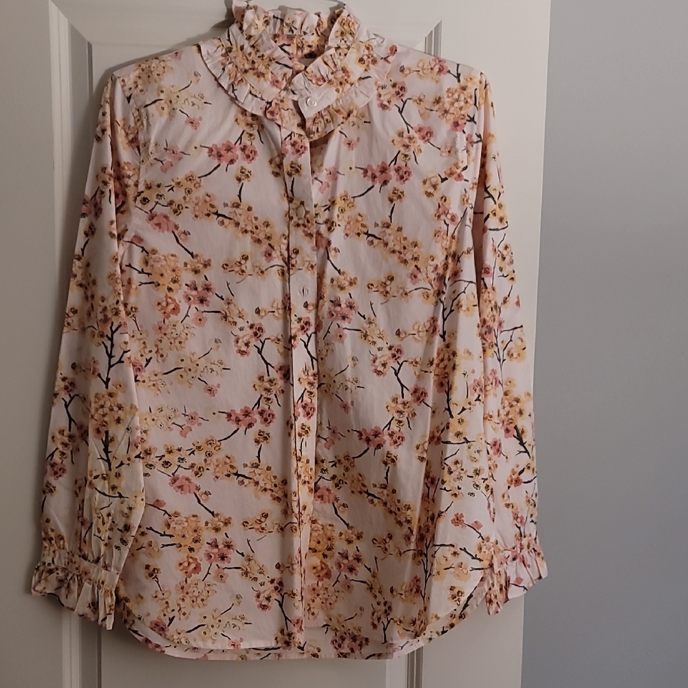 J. Crew Floral Button Down Shirt - Cream and Pink